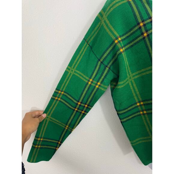 Tahari Green Plaid Sweater XL Boxy Fit Pullover Knit - Picture 3 of 5
